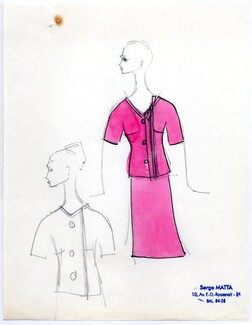 Serge Matta 1960 Fashion House Paris, Original Fashion Drawing N°45