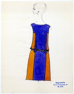 Serge Matta 1960 Fashion House Paris, Original Fashion Drawing N°25