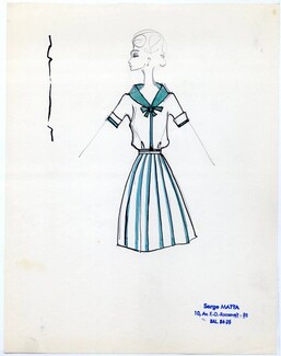 Serge Matta 1960 Fashion House Paris, Original Fashion Drawing N°27