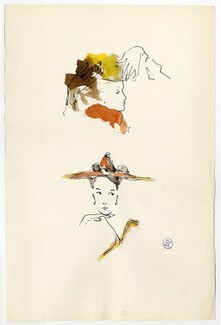 Serge Matta 1950s Hats, Original Fashion Drawing