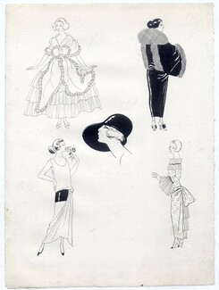 George Barbier 1923 Original Fashion Drawings, La Vie Parisienne, "Elégances"