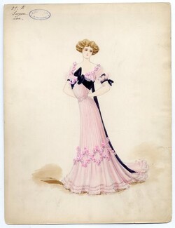 Doeuillet 1906 Original Fashion Drawing "Suzon", gouache. 18 Place Vendôme