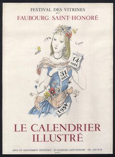 Tsugouhoru Foujita 1954 Vitrines Faubourg Saint-Honoré, "Le calendrier illustré", Poster Art, Lithography Mourlot
