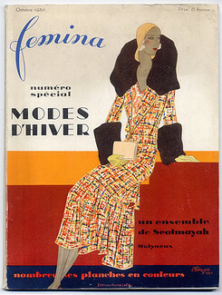Femina 1930 Octobre, Molyneux, Léon Bénigni, Pierre Mourgue, Madeleine Vionnet, Tejada, 128 pages