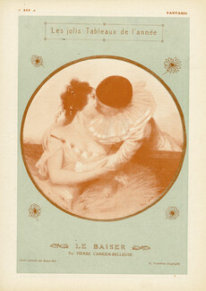 Pierre Carrier-Belleuse 1911 "Le Baiser", Lovers, Kiss, Pierrot and Columbine