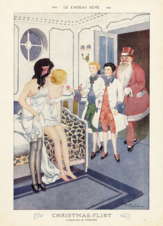 Fabien Fabiano 1913 "Le Cadeau Révé" The Dreamed Present, Christmas-Flirt, Sexy Girls