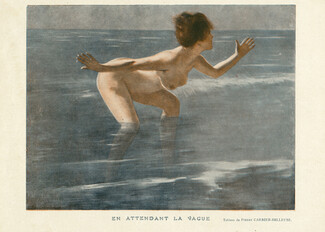 Pierre Carrier-Belleuse 1925 En attendant la vague, Nude, Surf