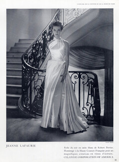 Jeanne Lafaurie 1951 white satin Evening Gown, Robert Perier, Photo Gene Fenn