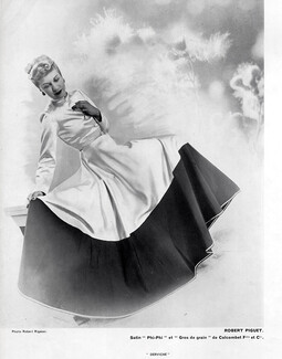 Robert Piguet 1939 black and white Satin Evening Gown