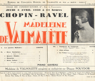 Madeleine De Valmalète 1930 Program Chopin Ravel