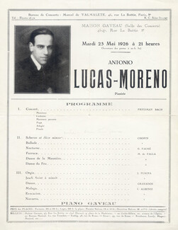 Antonio Lucas-Moreno (Pianist) 1926 Program, Portrait