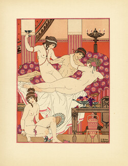 Kuhn-Régnier 1932 Hippocrate, Pochoir n°8, Excès de vin et de femme... Erotic Orgy