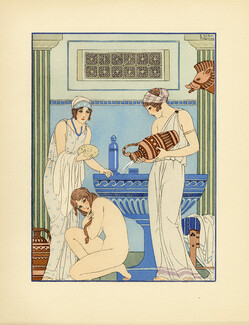 Kuhn-Régnier 1932 Hippocrate, Pochoir n°2, Arroser le malade à la sortie du bain...
