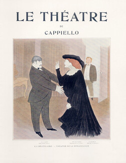 Leonetto Cappiello 1903 Sacha Guitry, Jane Hading, Mr Boisselot, Caricature "La Chatelaine"