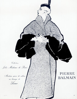 Pierre Balmain 1953 René Gruau, Coat, Back Strapless Dress