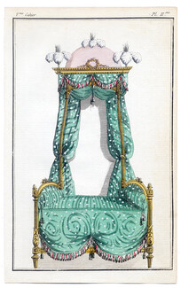 Furniture plate from "Cabinet des Modes" 15 Janvier 1786, 5° cahier, planche II, Bed, Lit en forme de chaire à prêcher