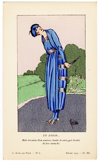 Fried 1919 Tricotine Blue Dress, Pochoir