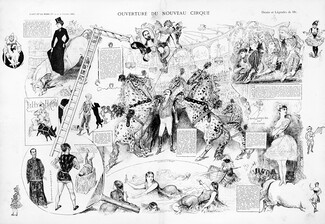 Nouveau Cirque 1886 Inauguration, dessins et Légendes de Hy, Billy Haydn, Camille Walberg, Carl Aix, Emma Cruau, Circus
