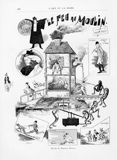 Nouveau Cirque 1896 "Le Feu au Moulin", Foottit & Chocolat, Clowns, croquis Maurice Marais