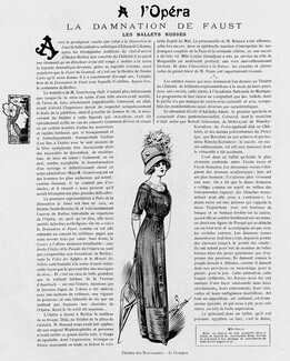 La Damnation de Faust - Les Ballets Russes, 1910 - Opéra, Text by Edmond Stoullig, 2 pages