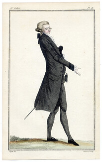 Cabinet des Modes 1 Août 1786, 18° cahier, planche II, Homme en grand deuil, Pugin