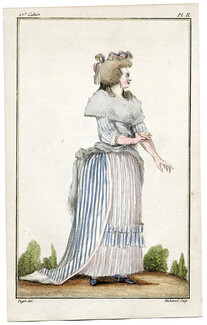 Cabinet des Modes 15 Juillet 1786, 17° cahier, planche II, Femme en robe de gaze
