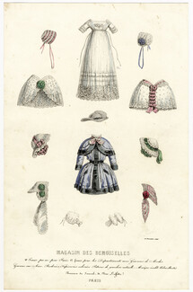 Magasin des Demoiselles 25 Décembre 1848, Objets de mode, Robe de baptême, Bonnets, Pèlerines, Pardessus de garçon...