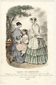Magasin des Demoiselles 25 Juillet 1849, Anaïs Toudouze, Toilettes d'intérieur, de petite fille (chapeau Marie Stuart), de promenade