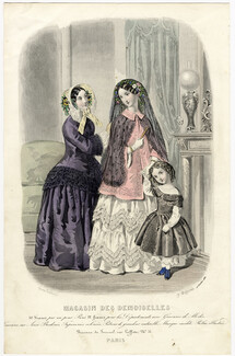 Magasin des Demoiselles 25 Octobre 1850, Anaïs Toudouze, Toilettes de promenade, de soirée (mantille espagnole), de petite fille