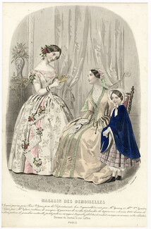 Magasin des Demoiselles 25 Janvier 1852, Anaïs Toudouze, Toilette de bal (couronne de roses), Toilettes de dîner, de petite fille (talma de velours)