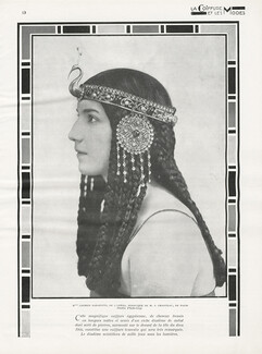 "Coiffure Egyptiennes & Assyriennes" 1930 Carmen Sarazotti, Wig M.J. Chanteau, Diadème Ibis, 4 pages