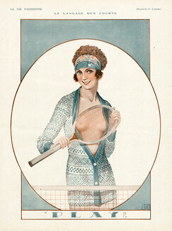 Léonnec 1924 Play, Topless Tennis Woman