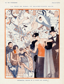 Vald'Es 1924 La Tour de Babel, Montmartre Société des Passions, Caricature, Dancers