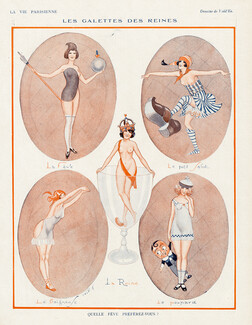 Vald'Es 1924 "Les Galettes des Reines" La Fève, La Reine, Le Sabot, La Baigneuse, Le Poupard