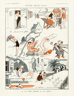 Pierre Lissac 1924 "Entre Deux Eaux" Les Plaisirs de la Plage, Beach, Comic Strip