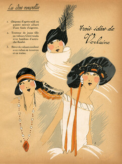 1922 Les Idées Nouvelles de la Mode - Très Parisien, Verlaine, Millinery, Velvet Beret