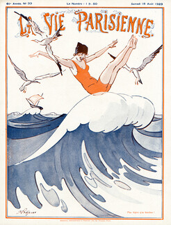 René Préjelan 1923 Bathing Beauty, La Vie Parisienne Cover