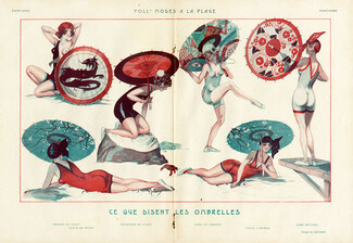 Jacques Leclerc 1922 "Les Ombrelles" Bathing Beauty, Umbrella, Japanese style