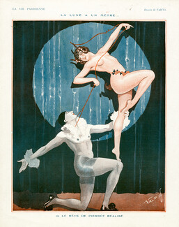 Vald'Es 1925 Acrobats Music-Hall, Pierrot And Columbine, Nude