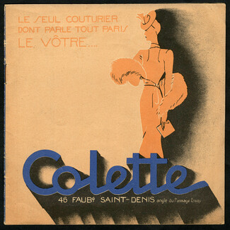 Colette (Couture) 1940s Catalogue "Le seul couturier dont parle tout Paris" 46 Faubourg St Denis, Paris, 12 pages