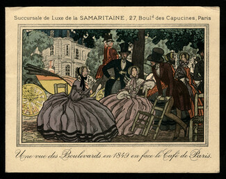 Samaritaine 1920s, Pierre Brissaud, Leaflet, "Une vue des Boulevards en 1849 en face le Café de Paris"