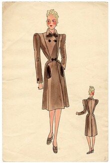Robert Piguet 1943 Original Fashion Drawing