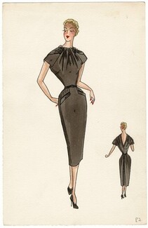 Robert Piguet 1939 Sleeveless Dress, Original Fashion Drawing
