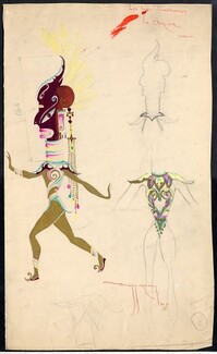 Michel Gyarmathy 1938 Folies Bergère, Original Costume Design, Les Noces Polynésiennes, Le Sorcier, The Sorcerer