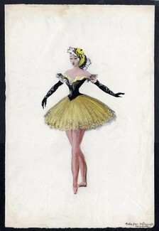 Georges Wakhevitch 1950 Original Costume Design, "Frivolités", dress for Mademoiselle Suzanne Sarabelle (Prima ballerina of the Paris Opera)
