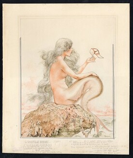 Chéri Hérouard 1925 Mermaid, "L'inutile épave", Original Drawing