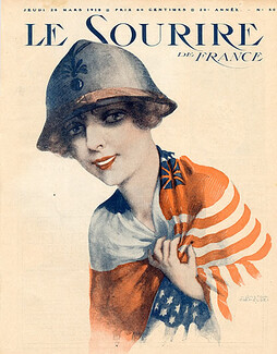 Gaston Cirmeuse 1918 American Flag, Woman Soldier, World War I