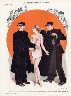 Georges Pavis 1932 "Les aimables effets de la crise", policemen, Sexy Girl Nude