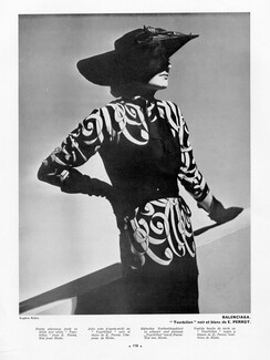 Balenciaga 1938 Afternooon dress, Perrot (fabric), Photo Eugène Rubin, Hat by Mado