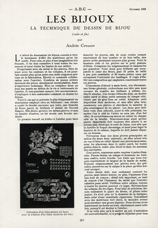 Les Bijoux - La technique du dessin de bijou, 1933 - The technique of jewelry design, Texte par Andrée Creuzot, 4 pages